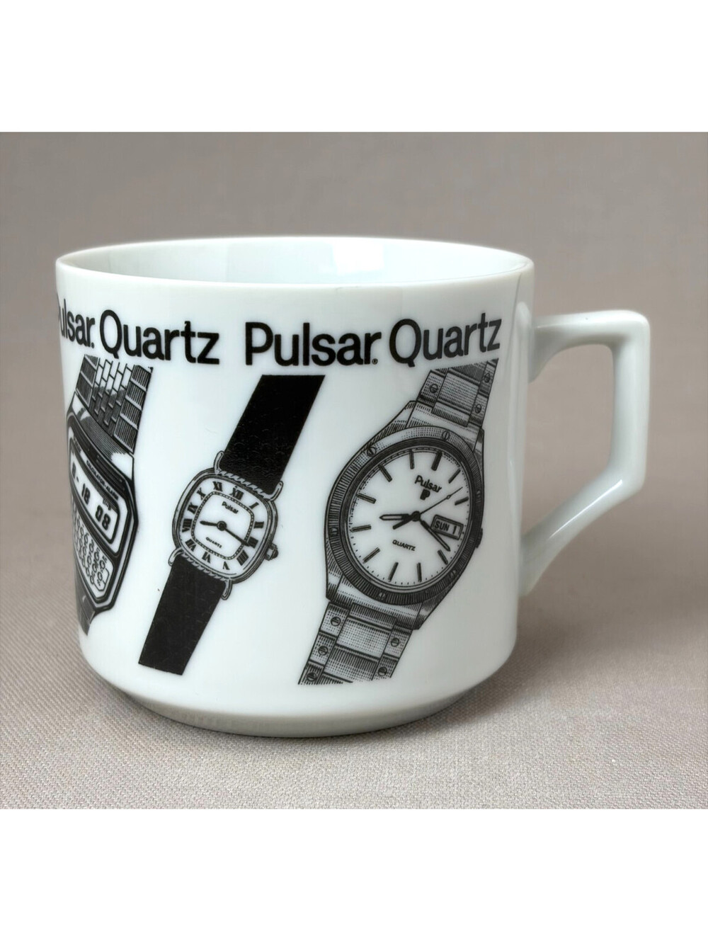 Vintage Pulsar Quartz Watch Coffee Mug Digital Calculator Wristwatch Promo Cup